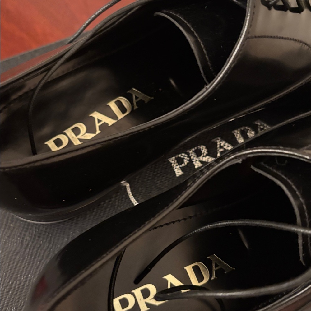 PRADA Spazzolato Fume’ Plain Toe Black Derby Sz.7 - Picture 8 of 16